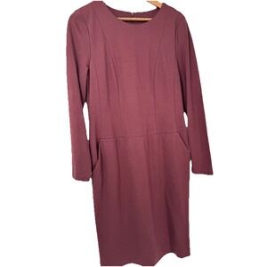 Talbots Dress 12 Burgundy Knit‎ Shift 3/4 Sleeve Career Pockets Holiday Party